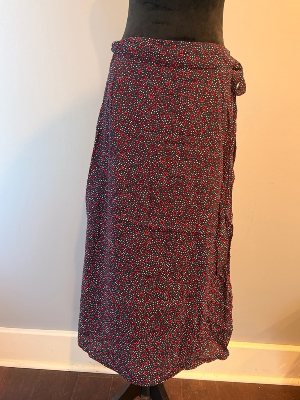 Joules Red Heart-Print Wrap Midi Skirt